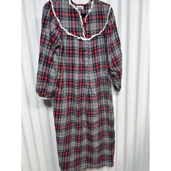 Lanz of Salzburg Women Nightgown Xmas Plaid Flannel Long Sleeve Grannycore SZ LG - Picture 1 of 7